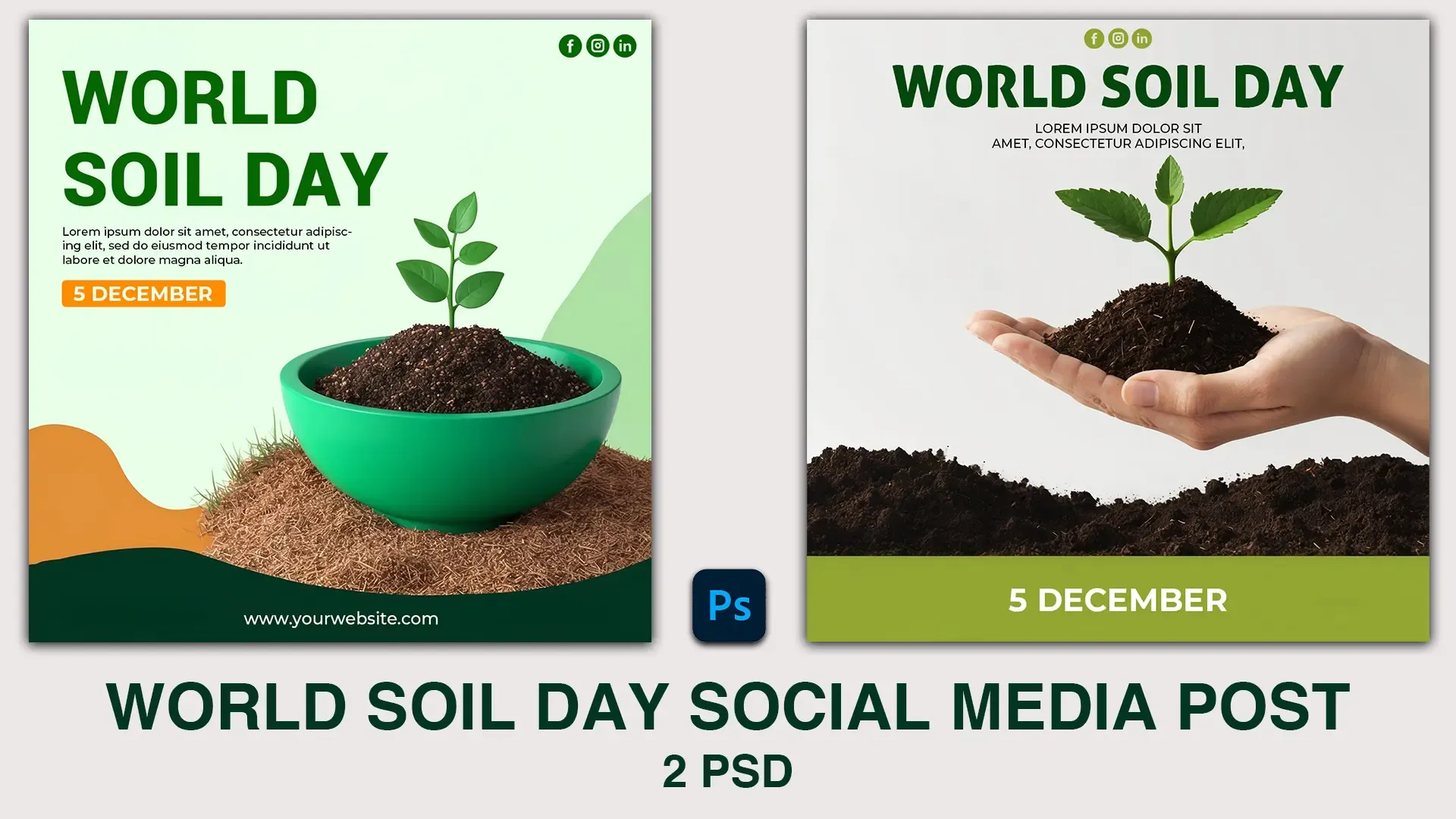 World Soil Day Card Instagram Post Design PSD with Green Plant image